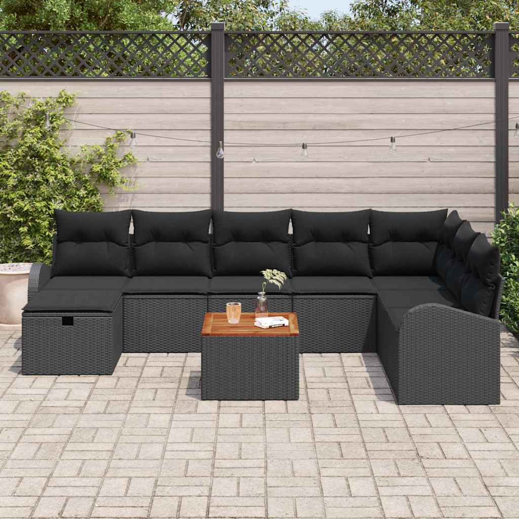 Tuinbankenset met kussen met opslag 9 pcs Zwart Poly riet is nu te koop bij PeponiXL, paradijselijk wonen!
