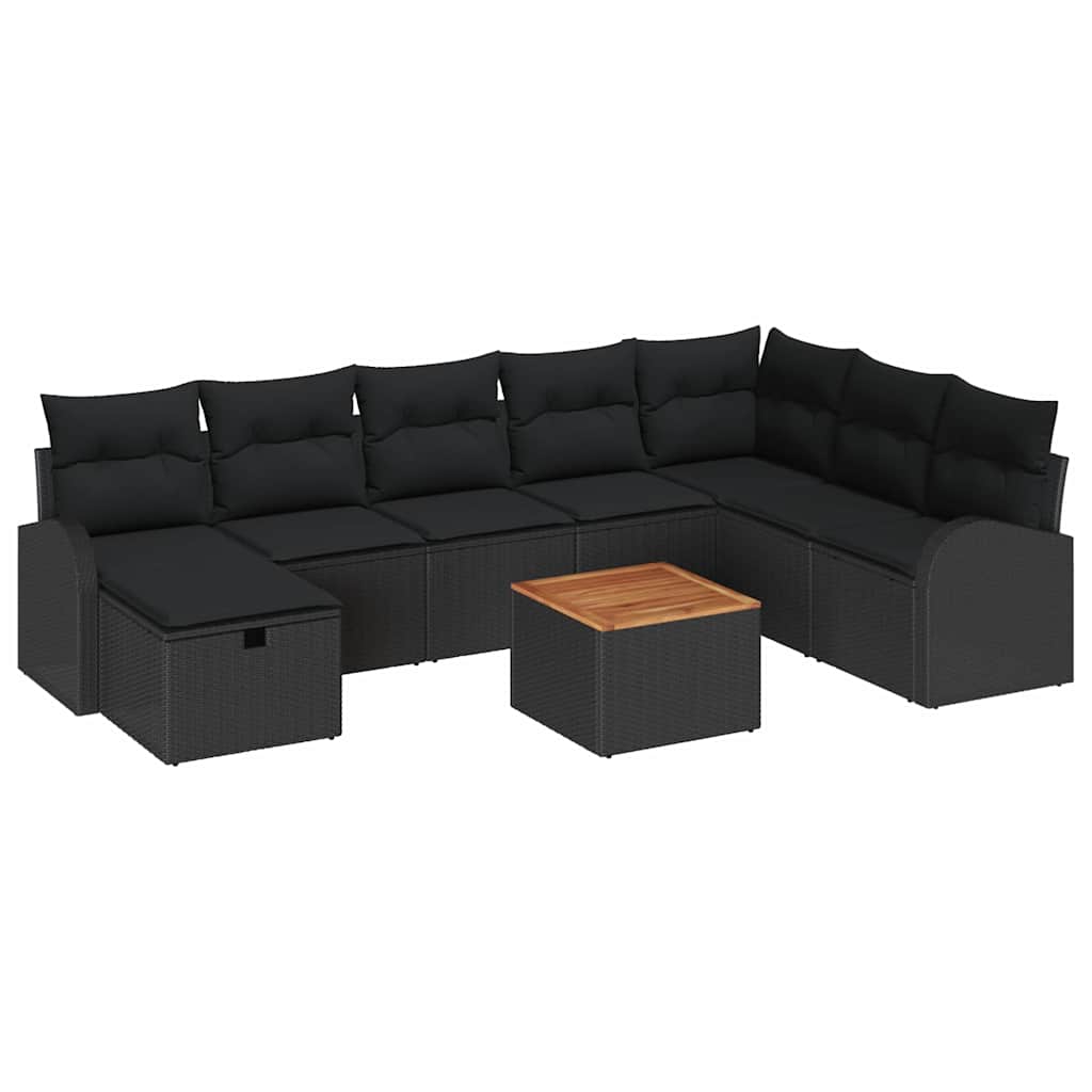 Tuinbankenset met kussen met opslag 9 pcs Zwart Poly riet is nu te koop bij PeponiXL, paradijselijk wonen!