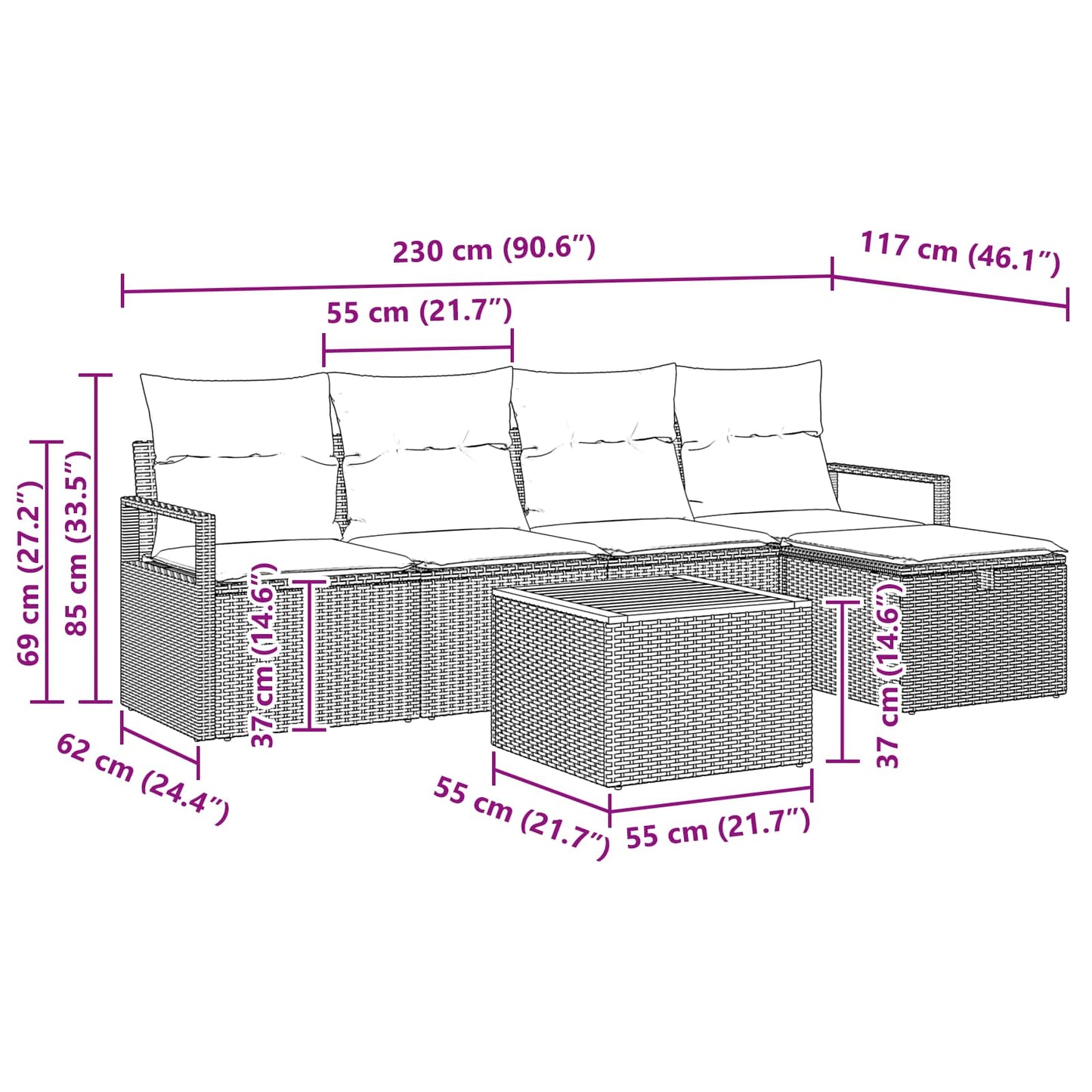Tuinbankenset met kussen met opslag 6 pcs Grijs Poly riet is nu te koop bij PeponiXL, paradijselijk wonen!