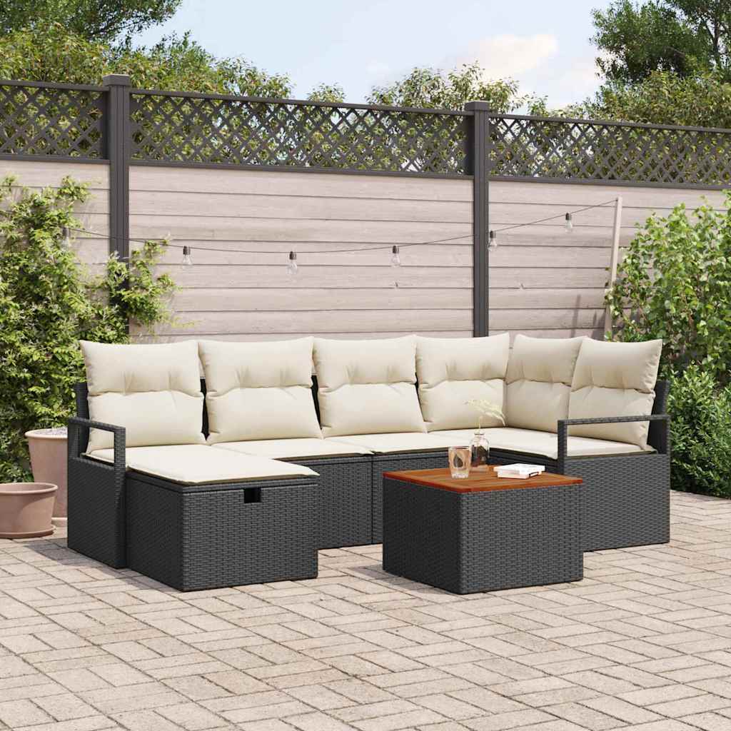 Tuin Sofa Set met kussen met opslag 7 pcs Zwart Poly riet is nu te koop bij PeponiXL, paradijselijk wonen!