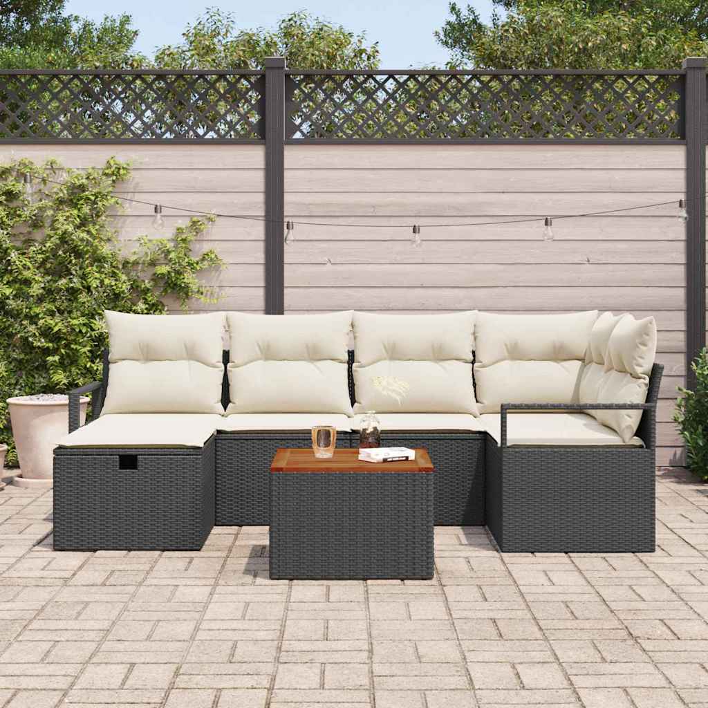 Tuin Sofa Set met kussen met opslag 7 pcs Zwart Poly riet is nu te koop bij PeponiXL, paradijselijk wonen!