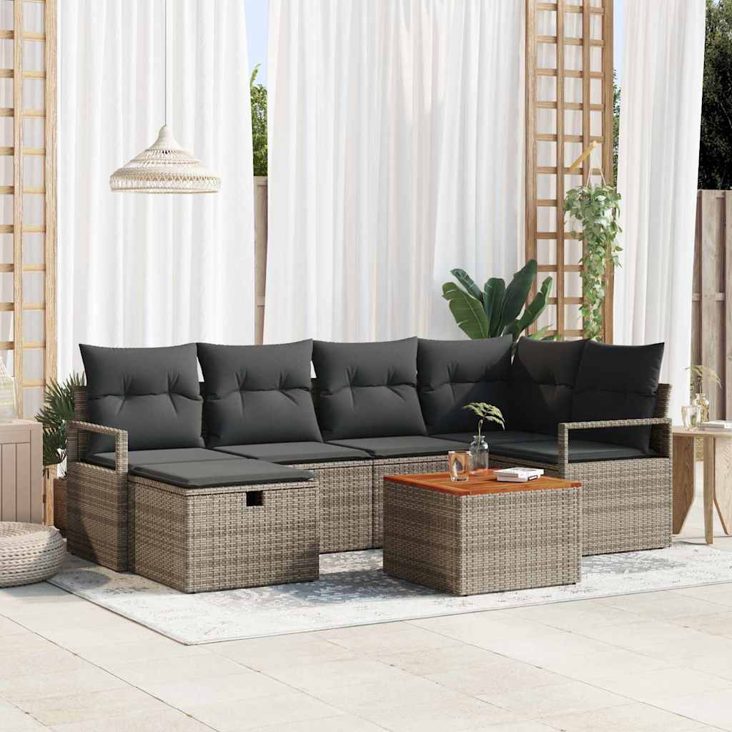 Tuin Sofa Set met kussen met opslag 7 pcs Grijs Poly riet is nu te koop bij PeponiXL, paradijselijk wonen!