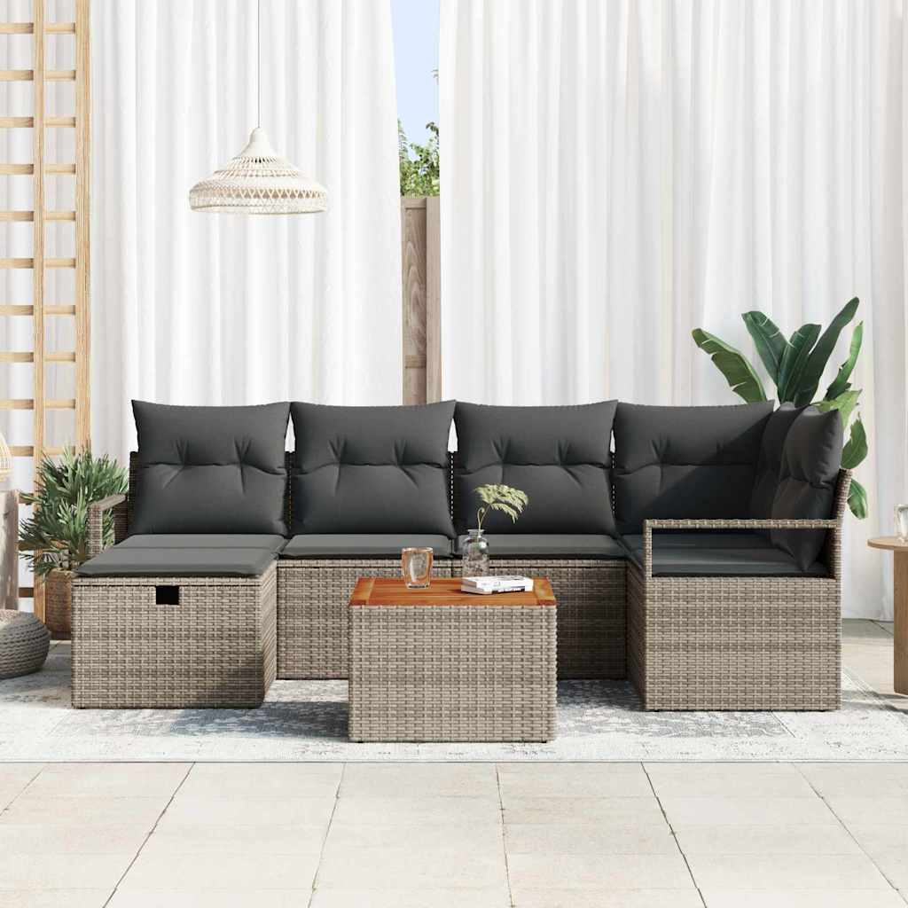 Tuin Sofa Set met kussen met opslag 7 pcs Grijs Poly riet is nu te koop bij PeponiXL, paradijselijk wonen!