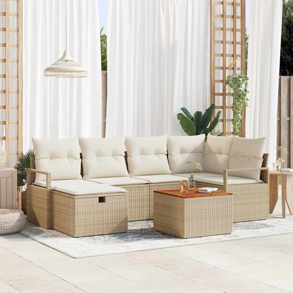 Tuin Sofa Set met kussen met opslag 7 pcs Beige Poly riet is nu te koop bij PeponiXL, paradijselijk wonen!
