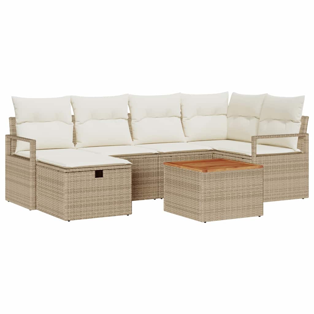 Tuin Sofa Set met kussen met opslag 7 pcs Beige Poly riet is nu te koop bij PeponiXL, paradijselijk wonen!