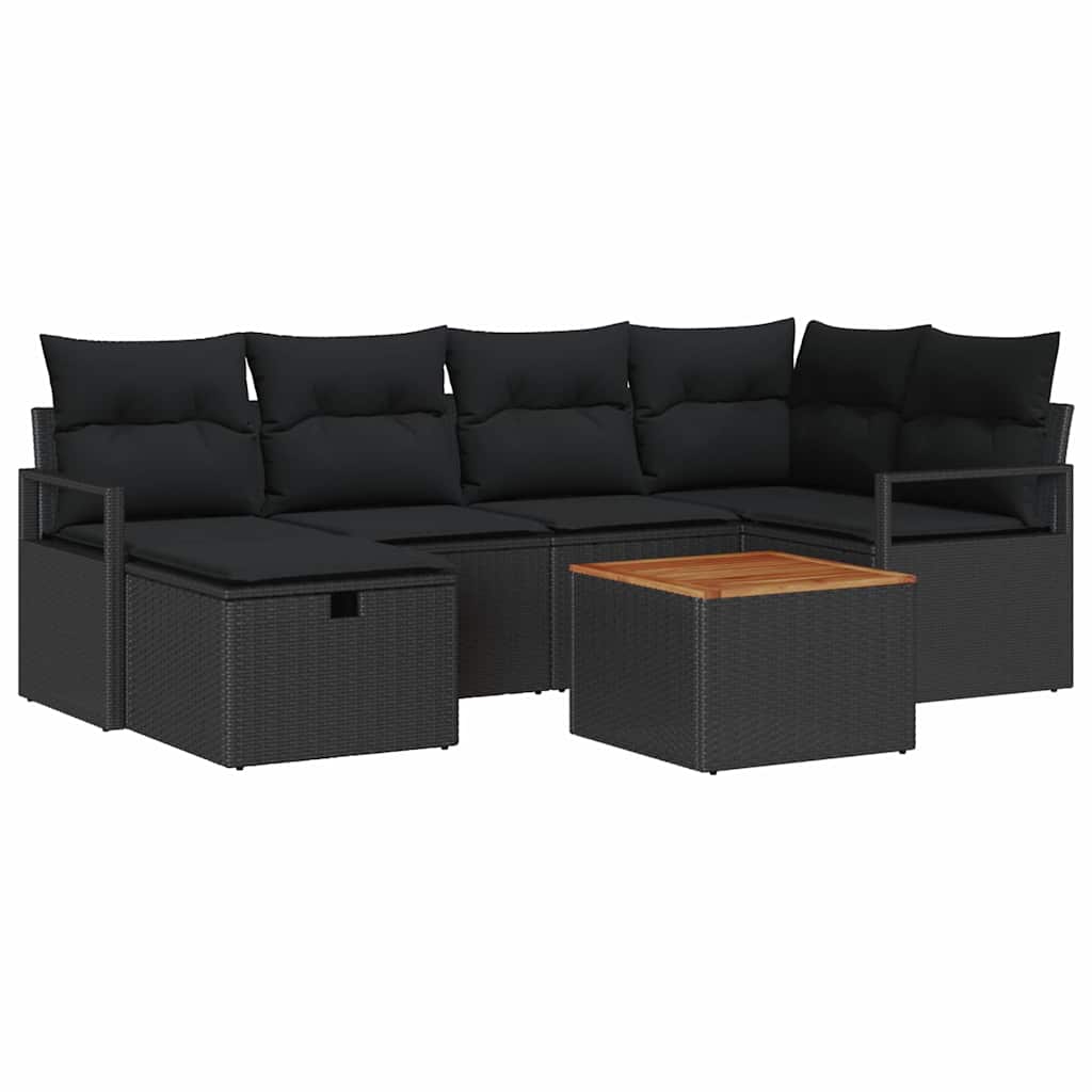 Tuin Sofa Set met kussen met opslag 7 pcs Zwart Poly riet is nu te koop bij PeponiXL, paradijselijk wonen!