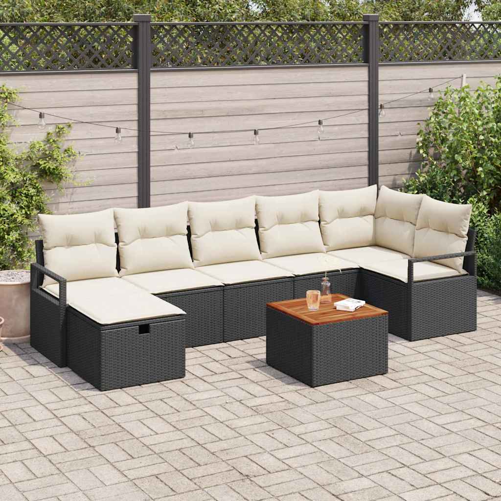 Tuinbankenset met kussen met opslag 8 pcs Zwart Poly riet is nu te koop bij PeponiXL, paradijselijk wonen!
