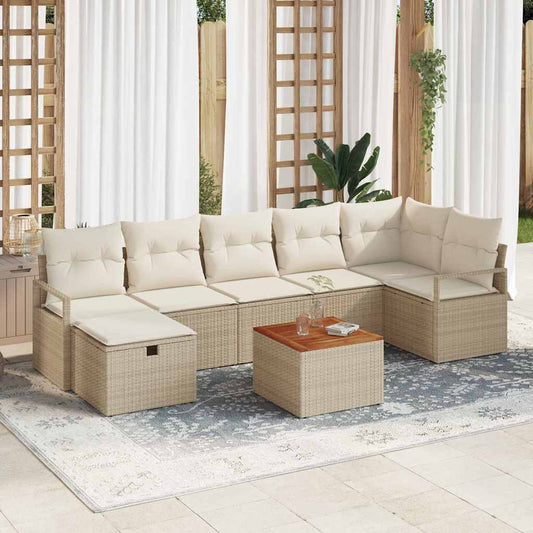 Tuinbankenset met kussen met opslag 8 pcs Beige Poly riet is nu te koop bij PeponiXL, paradijselijk wonen!