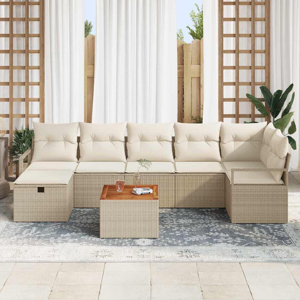 Tuinbankenset met kussen met opslag 8 pcs Beige Poly riet is nu te koop bij PeponiXL, paradijselijk wonen!