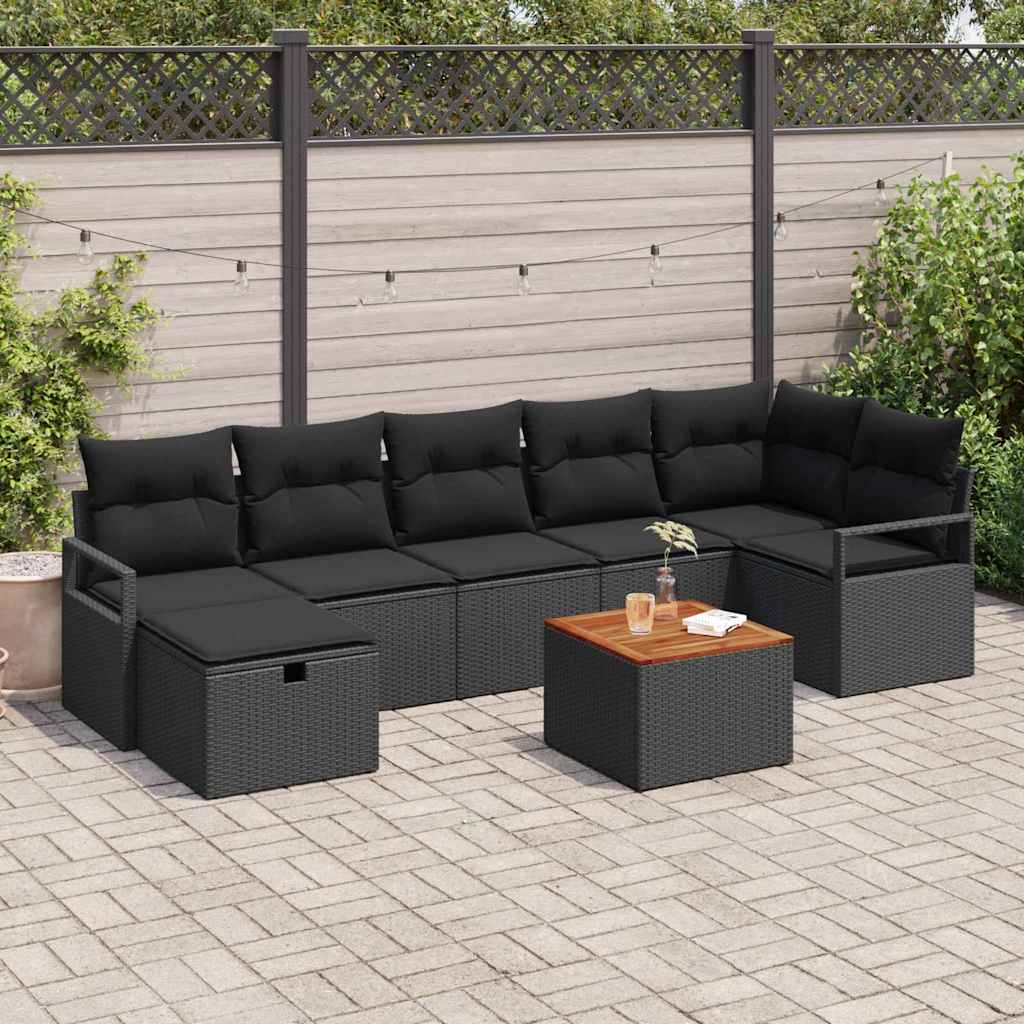 Tuinbankenset met kussen met opslag 8 pcs Zwart Poly riet is nu te koop bij PeponiXL, paradijselijk wonen!