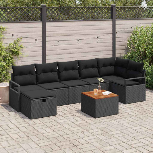 Tuinbankenset met kussen met opslag 8 pcs Zwart Poly riet is nu te koop bij PeponiXL, paradijselijk wonen!