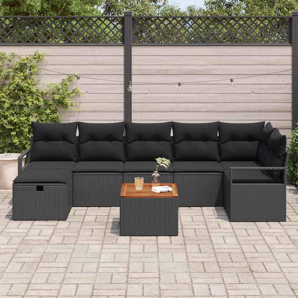 Tuinbankenset met kussen met opslag 8 pcs Zwart Poly riet is nu te koop bij PeponiXL, paradijselijk wonen!