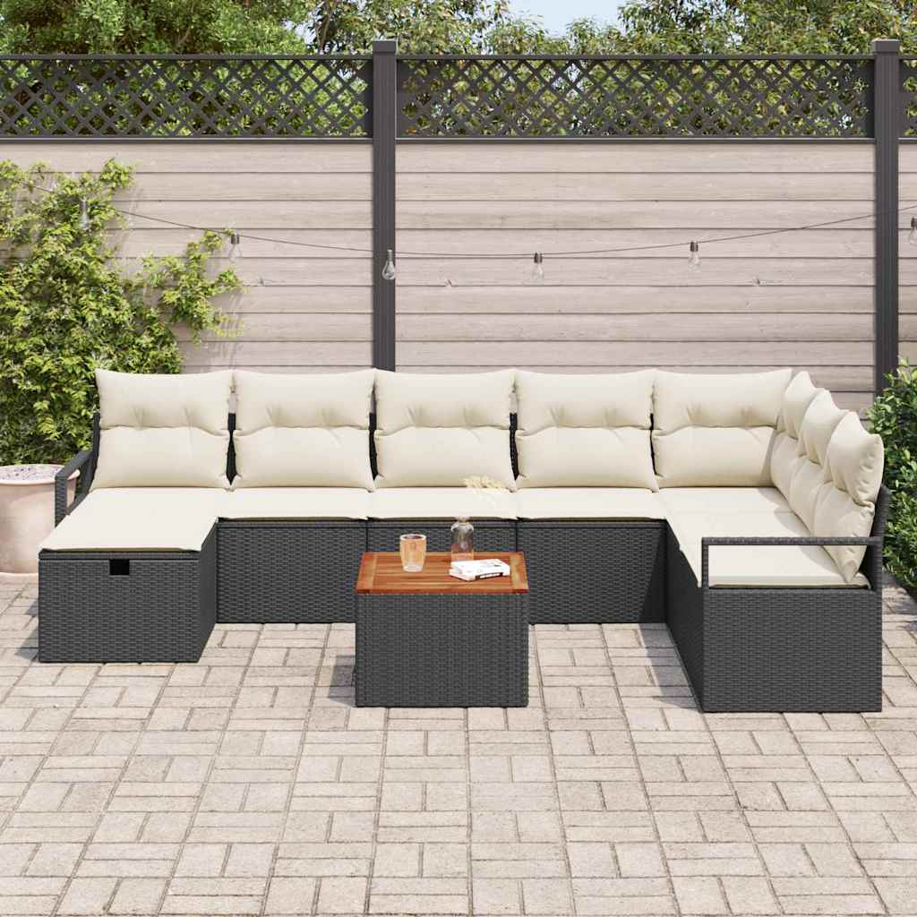 Tuinbankenset met kussen met opslag 9 pcs Zwart Poly riet is nu te koop bij PeponiXL, paradijselijk wonen!