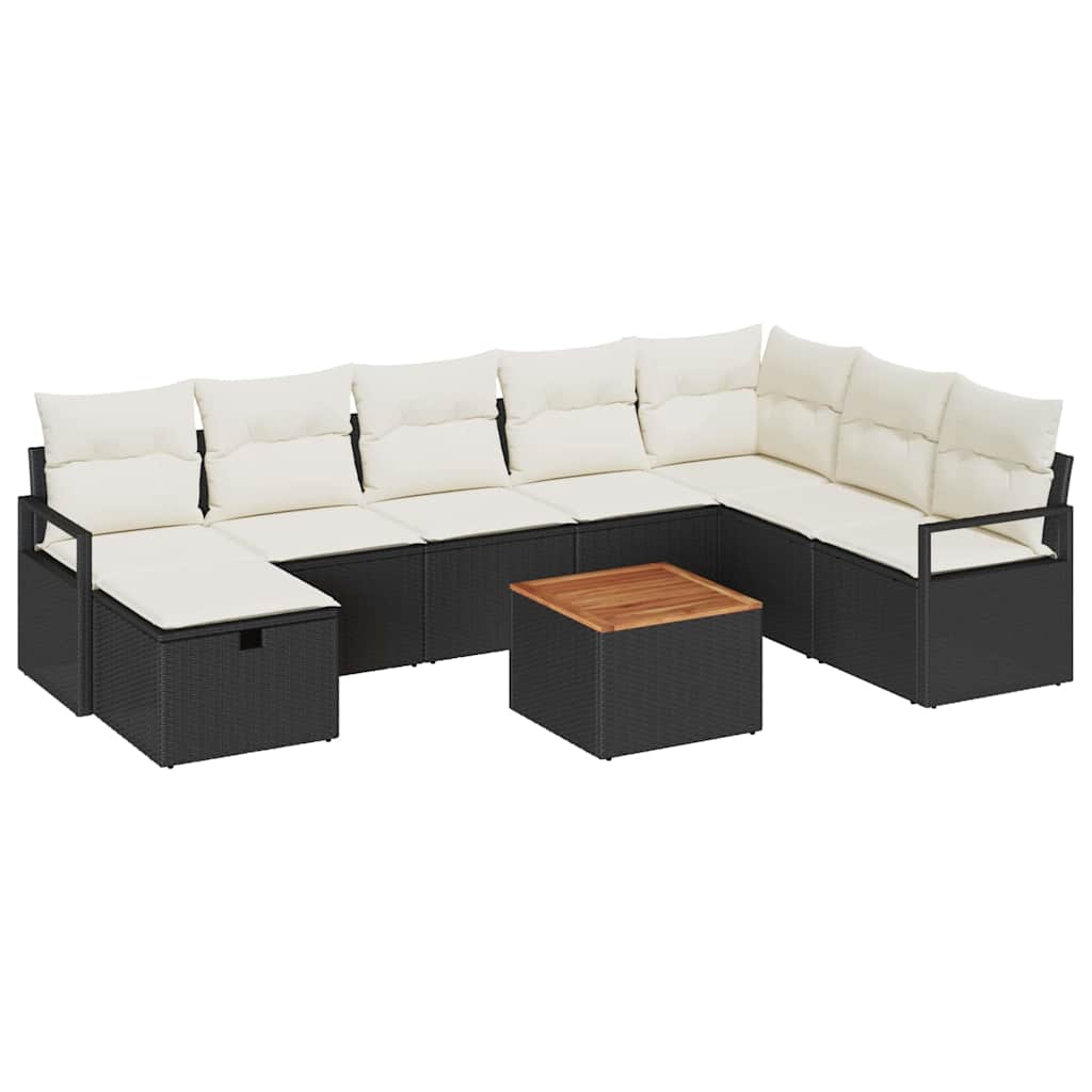 Tuinbankenset met kussen met opslag 9 pcs Zwart Poly riet is nu te koop bij PeponiXL, paradijselijk wonen!