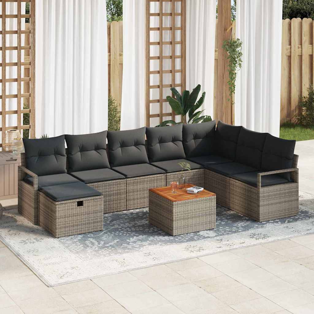 Tuinbankenset met kussen met opslag 9 pcs Grijs Poly riet is nu te koop bij PeponiXL, paradijselijk wonen!