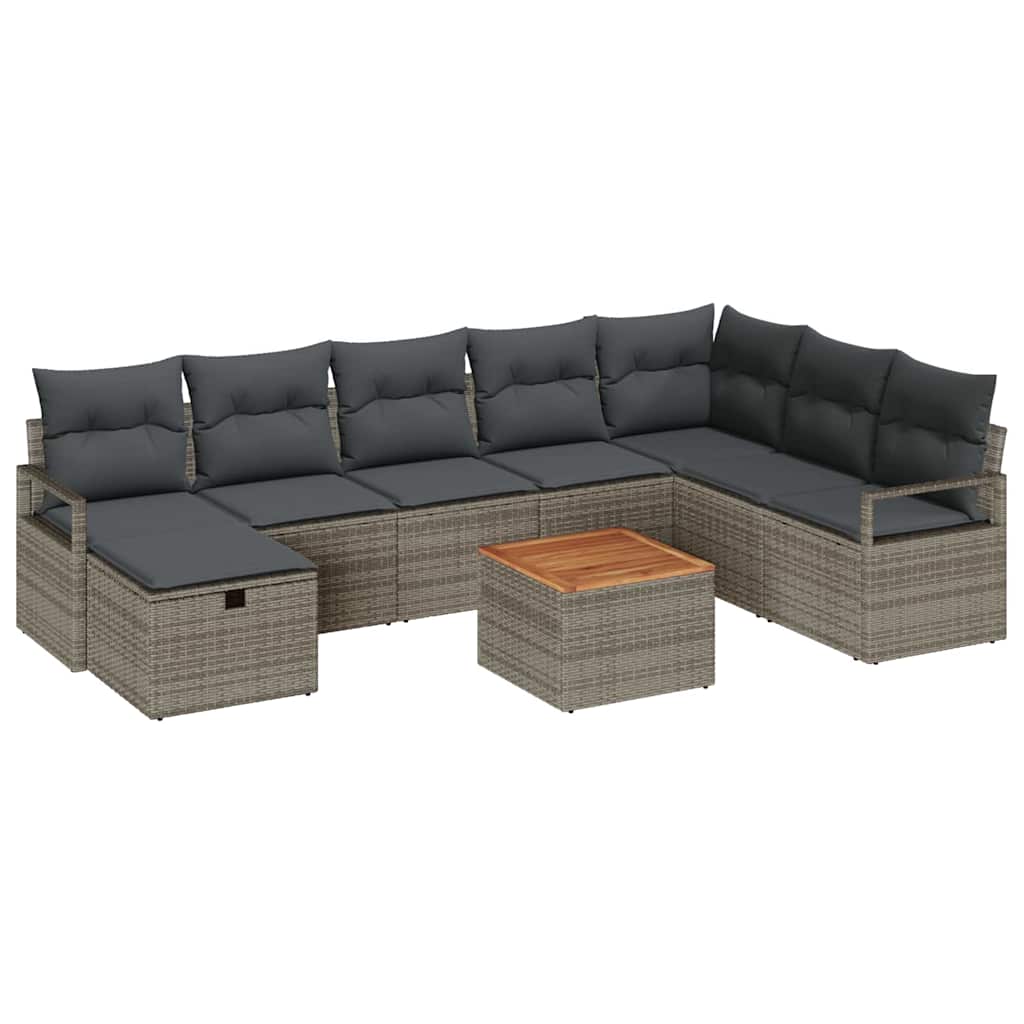 Tuinbankenset met kussen met opslag 9 pcs Grijs Poly riet is nu te koop bij PeponiXL, paradijselijk wonen!