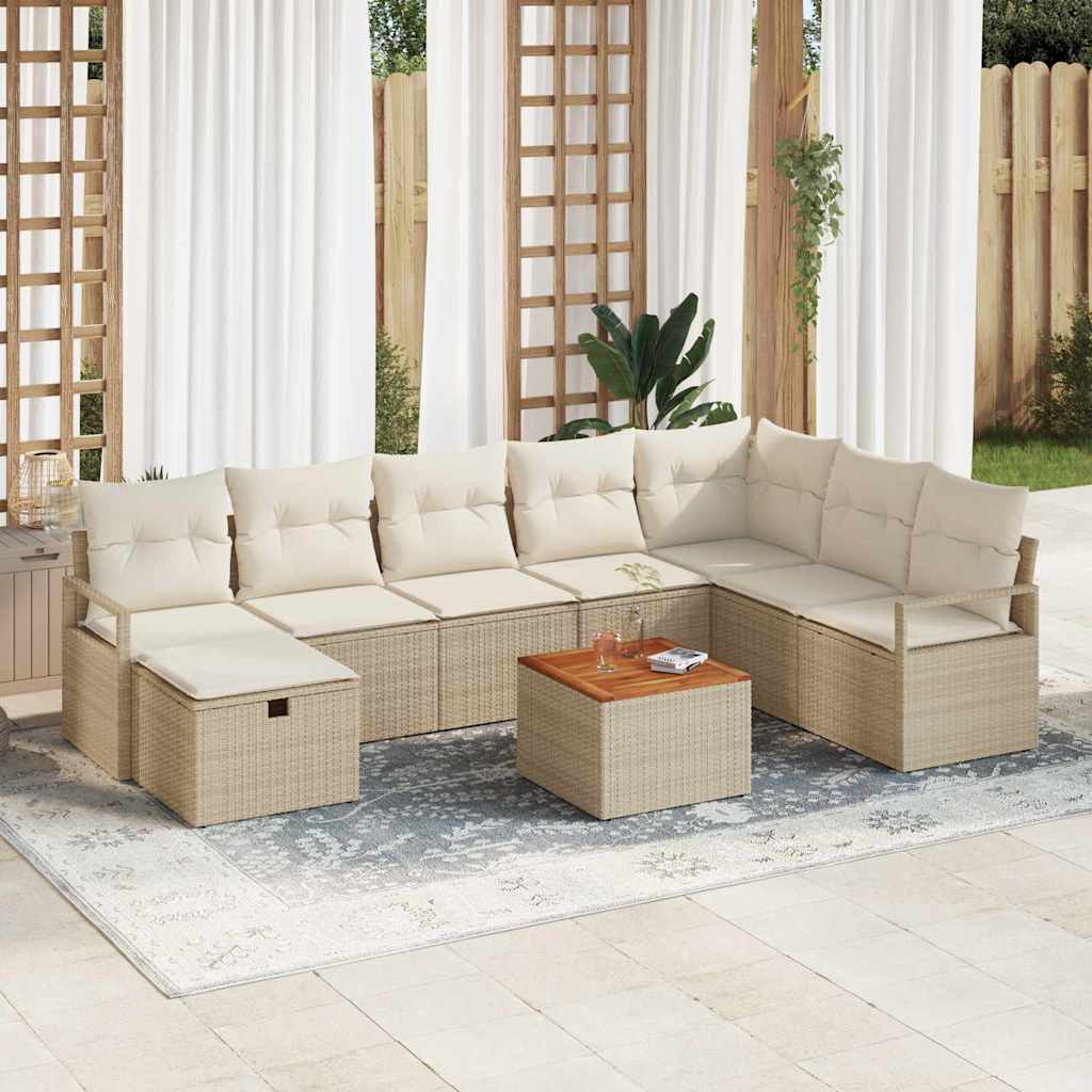 Tuinbankenset met kussen met opslag 9 pcs Beige Poly riet is nu te koop bij PeponiXL, paradijselijk wonen!