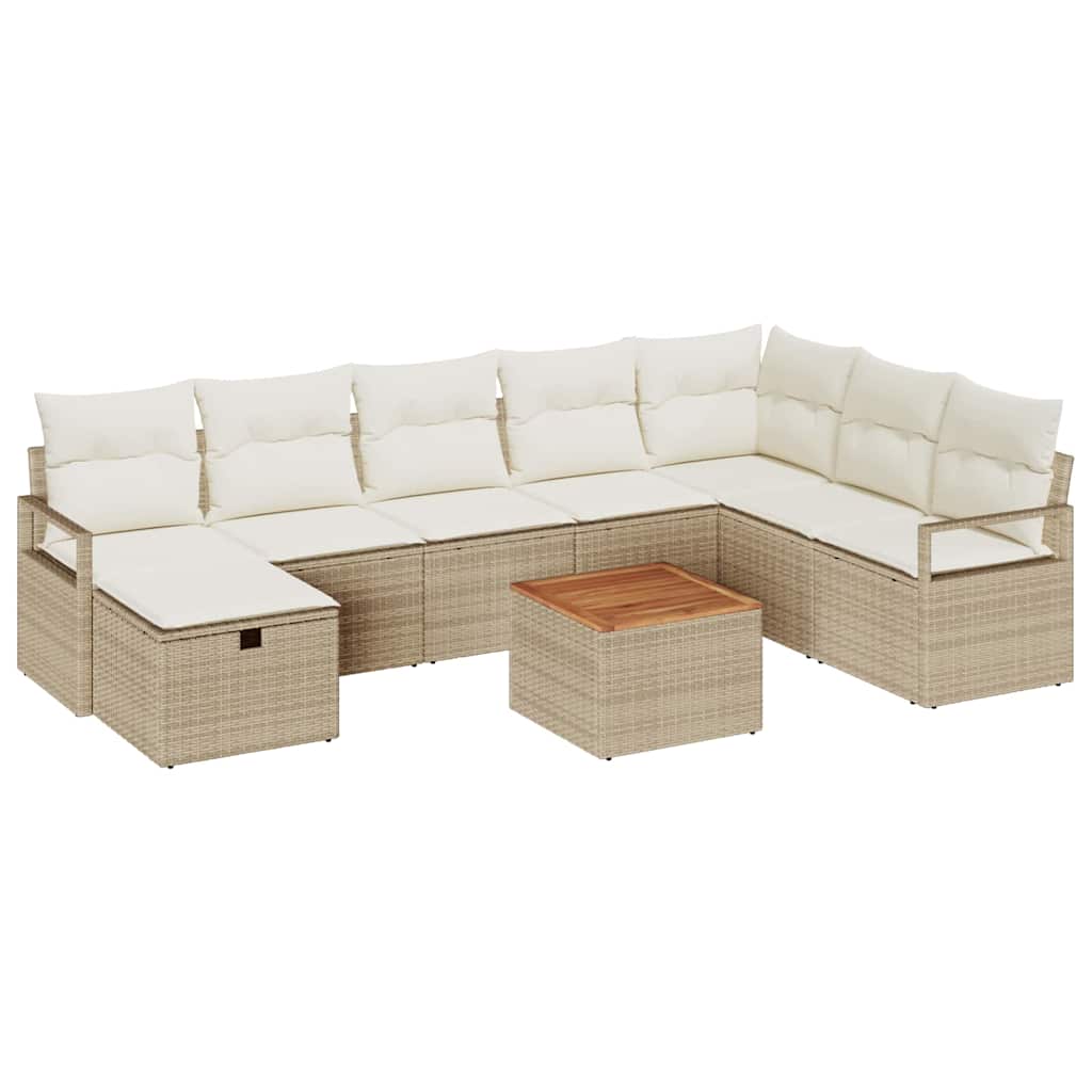 Tuinbankenset met kussen met opslag 9 pcs Beige Poly riet is nu te koop bij PeponiXL, paradijselijk wonen!