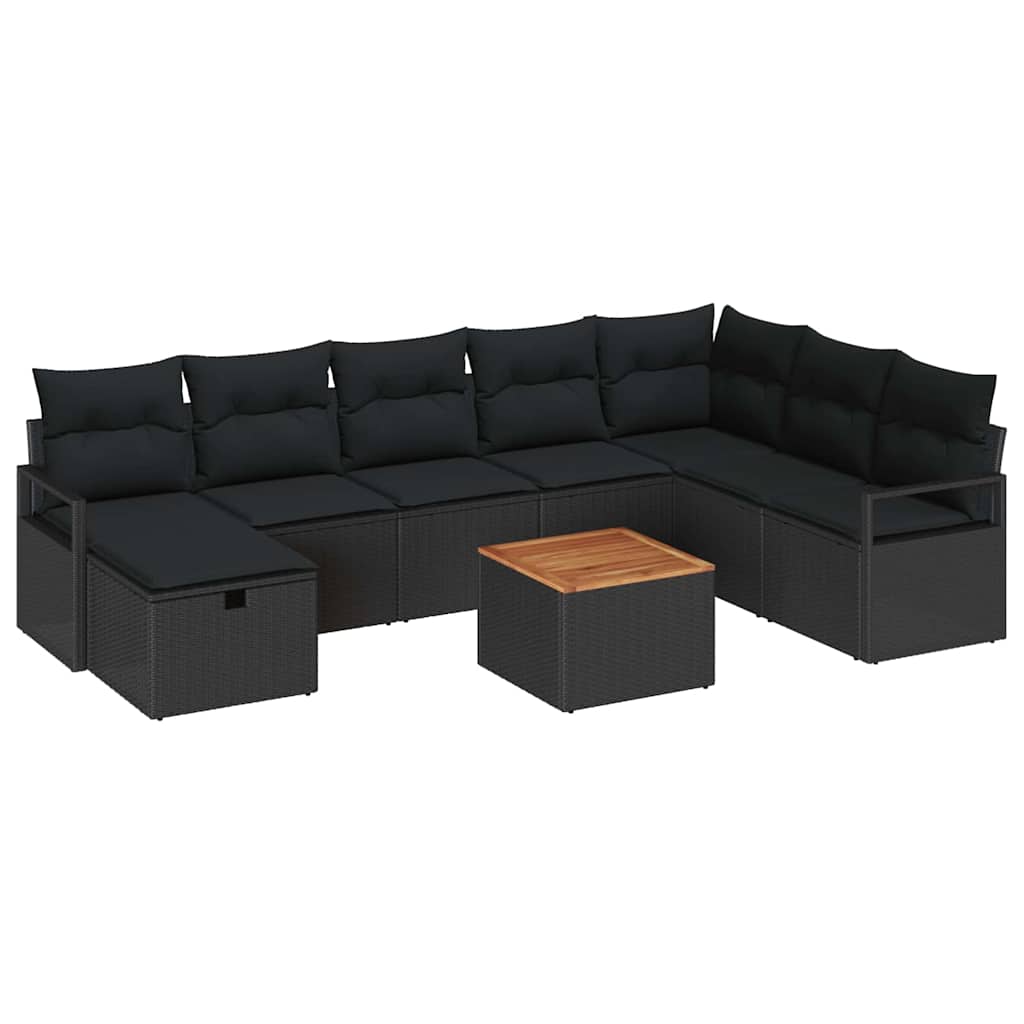 Tuinbankenset met kussen met opslag 9 pcs Zwart Poly riet is nu te koop bij PeponiXL, paradijselijk wonen!
