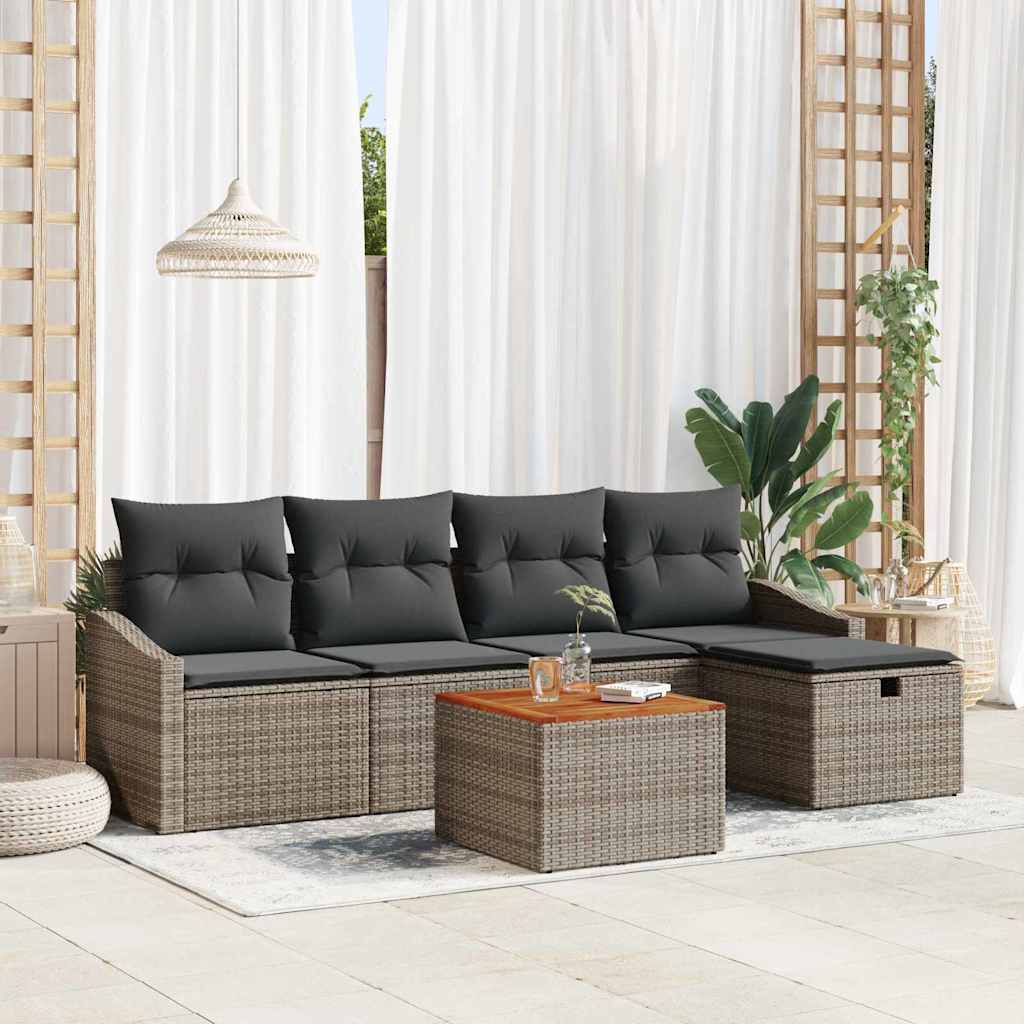 Tuinbankenset met kussen met opslag 6 pcs Grijs Poly riet is nu te koop bij PeponiXL, paradijselijk wonen!