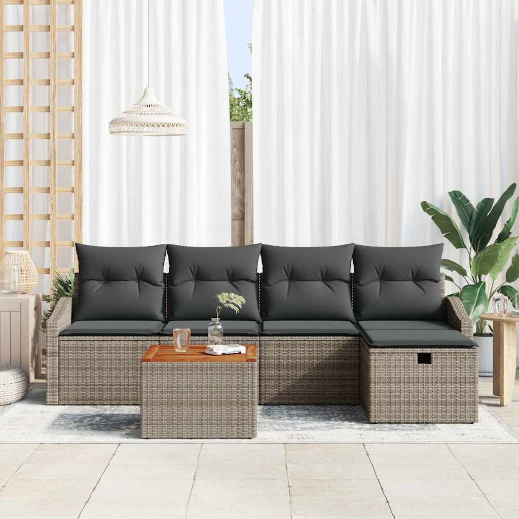 Tuinbankenset met kussen met opslag 6 pcs Grijs Poly riet is nu te koop bij PeponiXL, paradijselijk wonen!