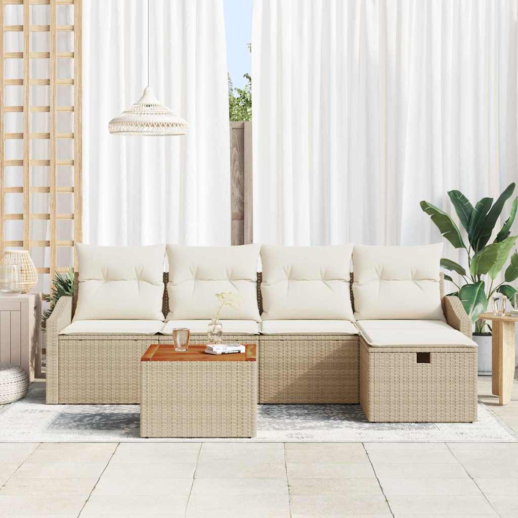 Tuinbankenset met kussen met opslag 6 pcs Beige Poly riet is nu te koop bij PeponiXL, paradijselijk wonen!
