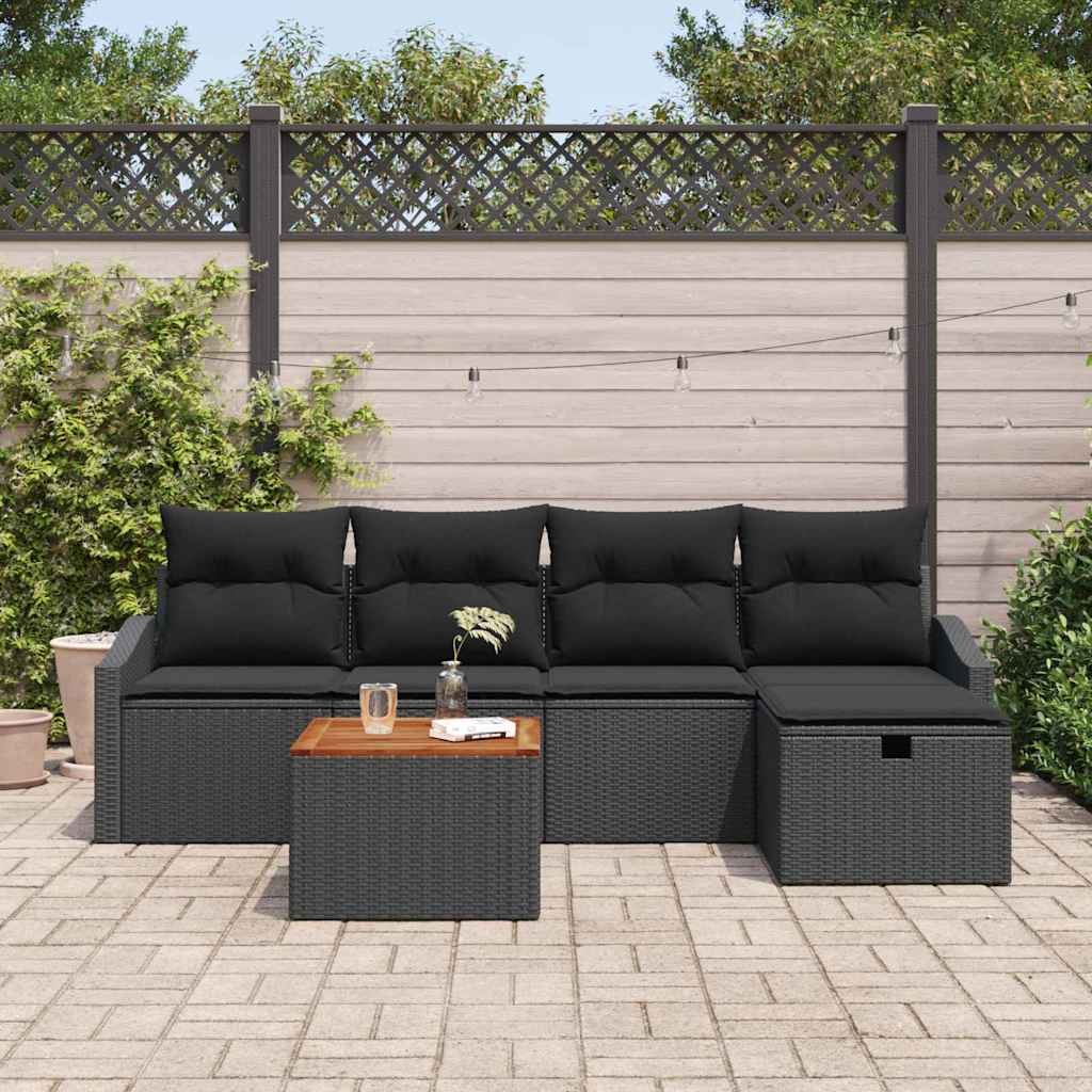 Tuinbankenset met kussen met opslag 6 pcs Zwart Poly riet is nu te koop bij PeponiXL, paradijselijk wonen!