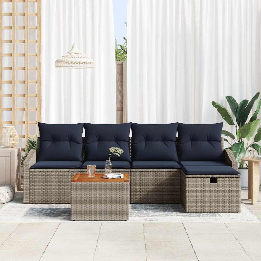 Tuinbankenset met kussen met opslag 6 pcs Grijs Poly riet is nu te koop bij PeponiXL, paradijselijk wonen!