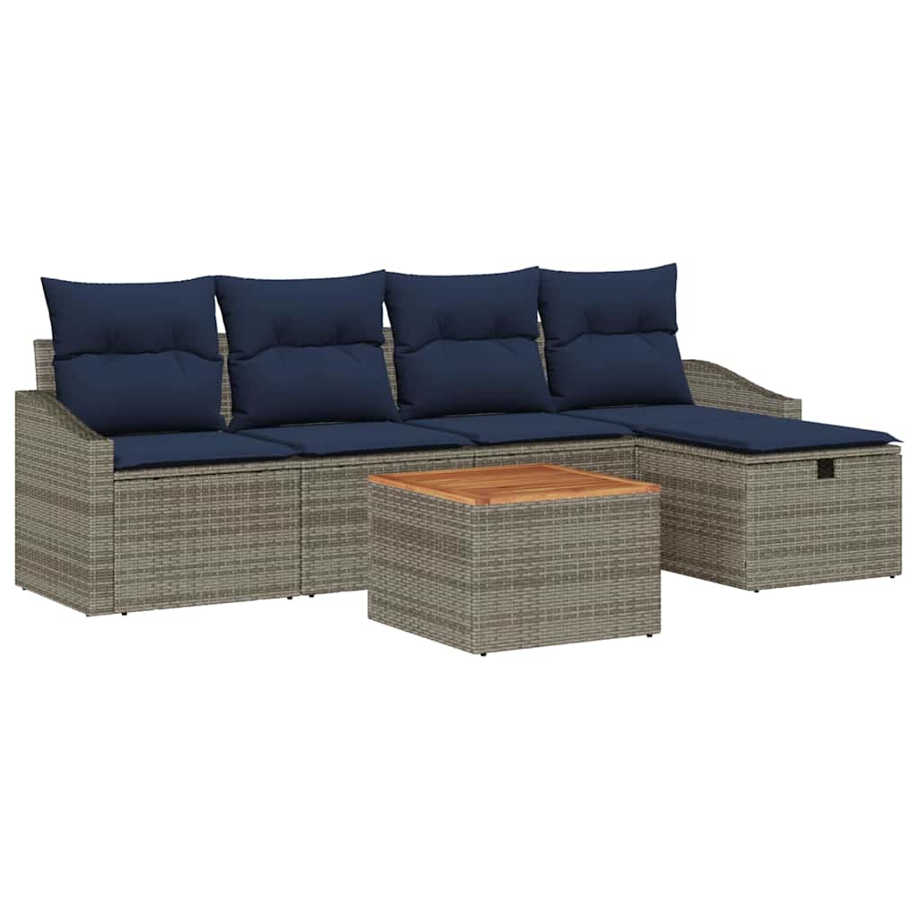 Tuinbankenset met kussen met opslag 6 pcs Grijs Poly riet is nu te koop bij PeponiXL, paradijselijk wonen!