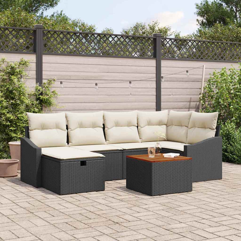 Tuinbankenset met kussen met opslag 7 pcs Zwart Poly riet is nu te koop bij PeponiXL, paradijselijk wonen!