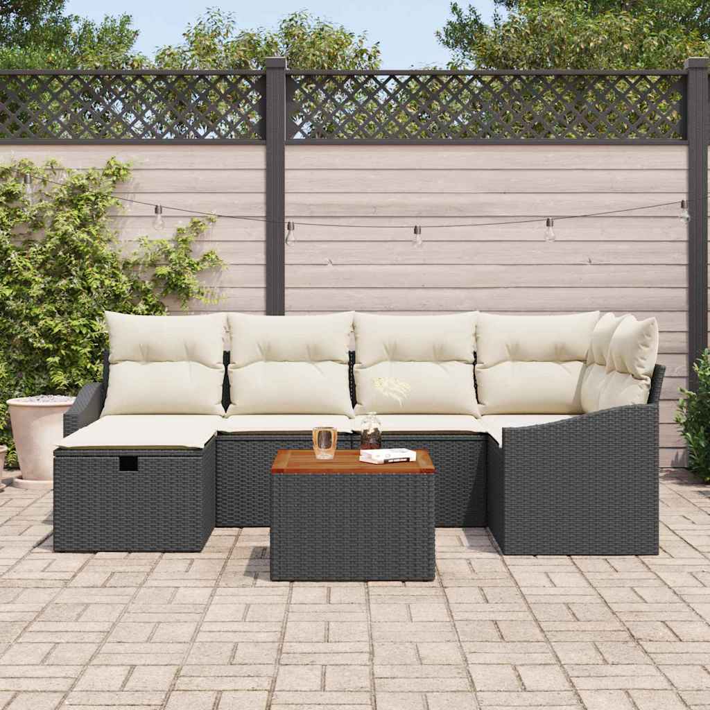 Tuinbankenset met kussen met opslag 7 pcs Zwart Poly riet is nu te koop bij PeponiXL, paradijselijk wonen!