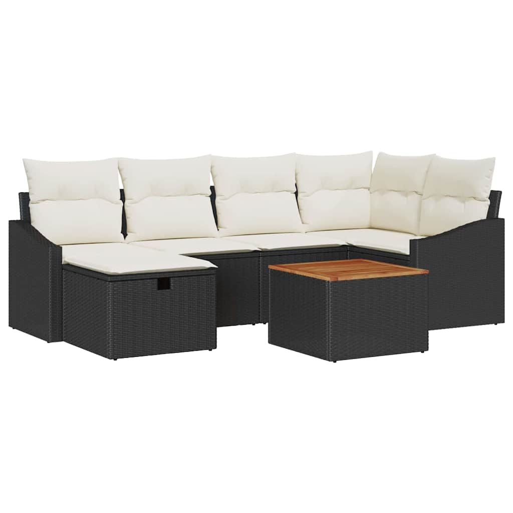 Tuinbankenset met kussen met opslag 7 pcs Zwart Poly riet is nu te koop bij PeponiXL, paradijselijk wonen!