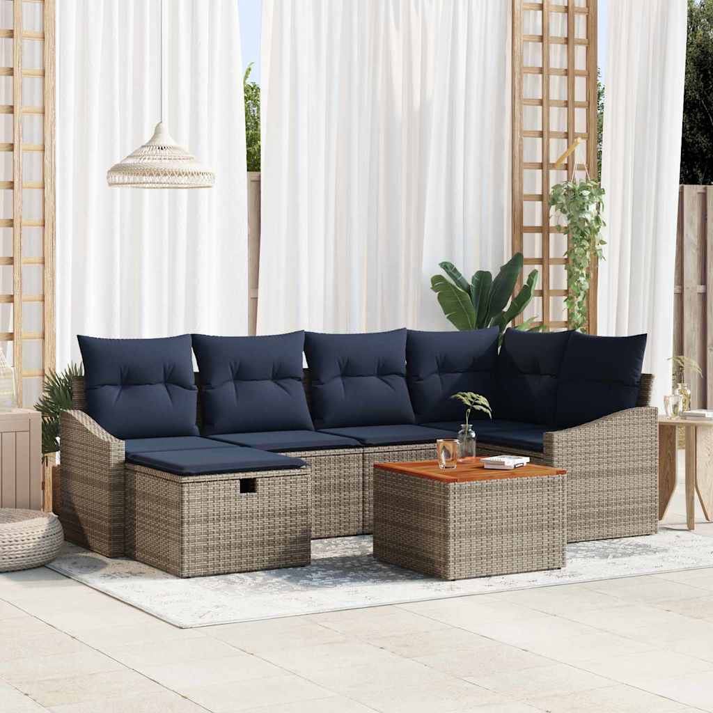 Tuinbankenset met kussen met opslag 7 pcs Grijs Poly riet is nu te koop bij PeponiXL, paradijselijk wonen!