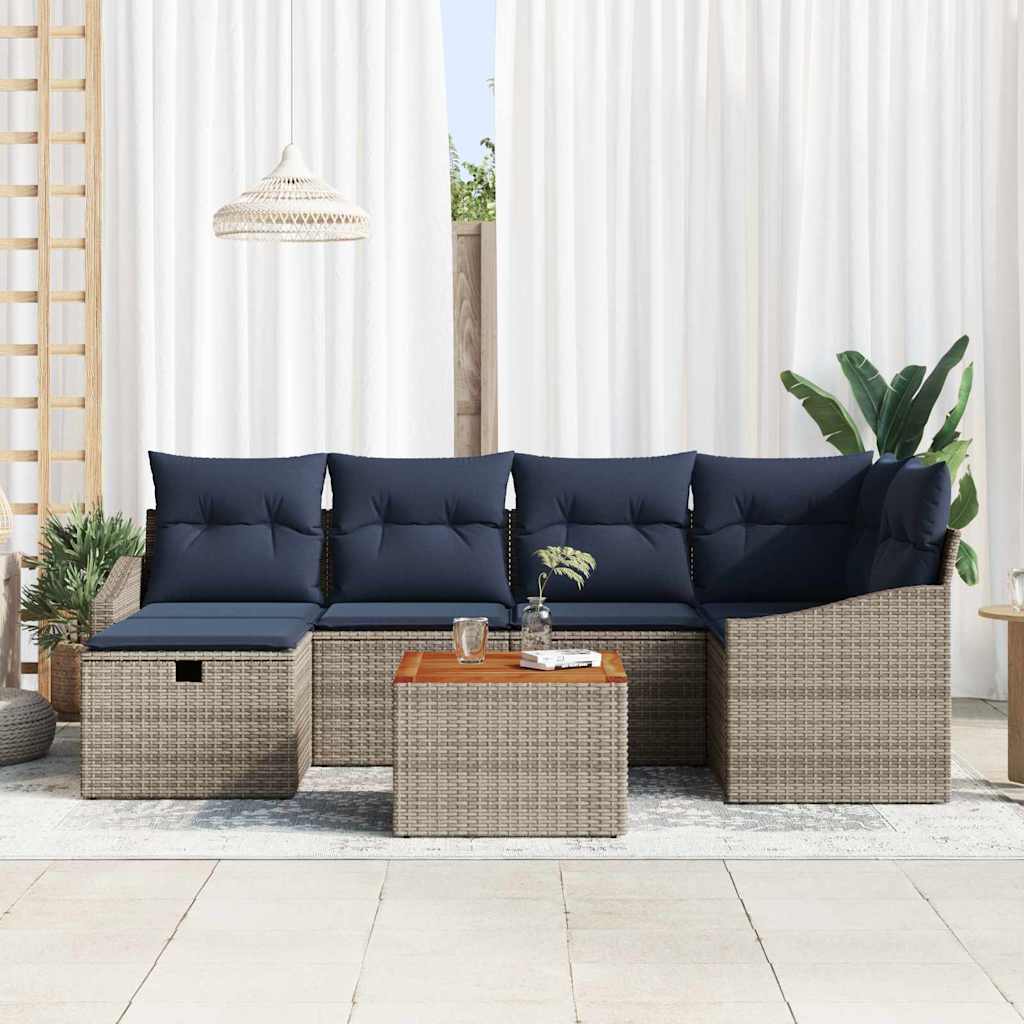 Tuinbankenset met kussen met opslag 7 pcs Grijs Poly riet is nu te koop bij PeponiXL, paradijselijk wonen!