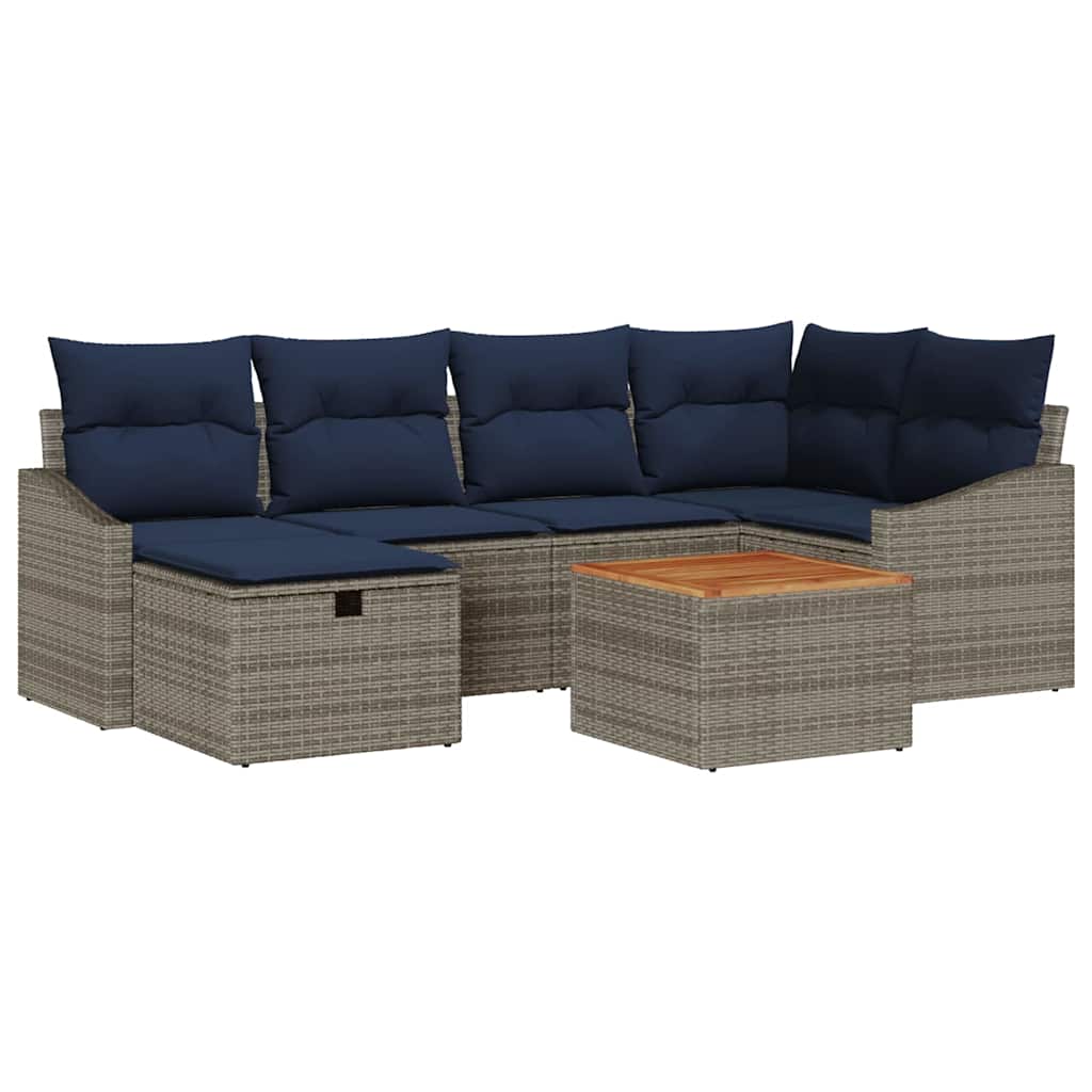 Tuinbankenset met kussen met opslag 7 pcs Grijs Poly riet is nu te koop bij PeponiXL, paradijselijk wonen!