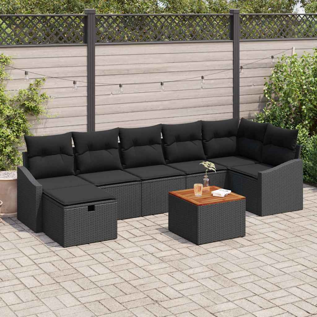Tuinbankenset met kussen met opslag 8 pcs Zwart Poly riet is nu te koop bij PeponiXL, paradijselijk wonen!