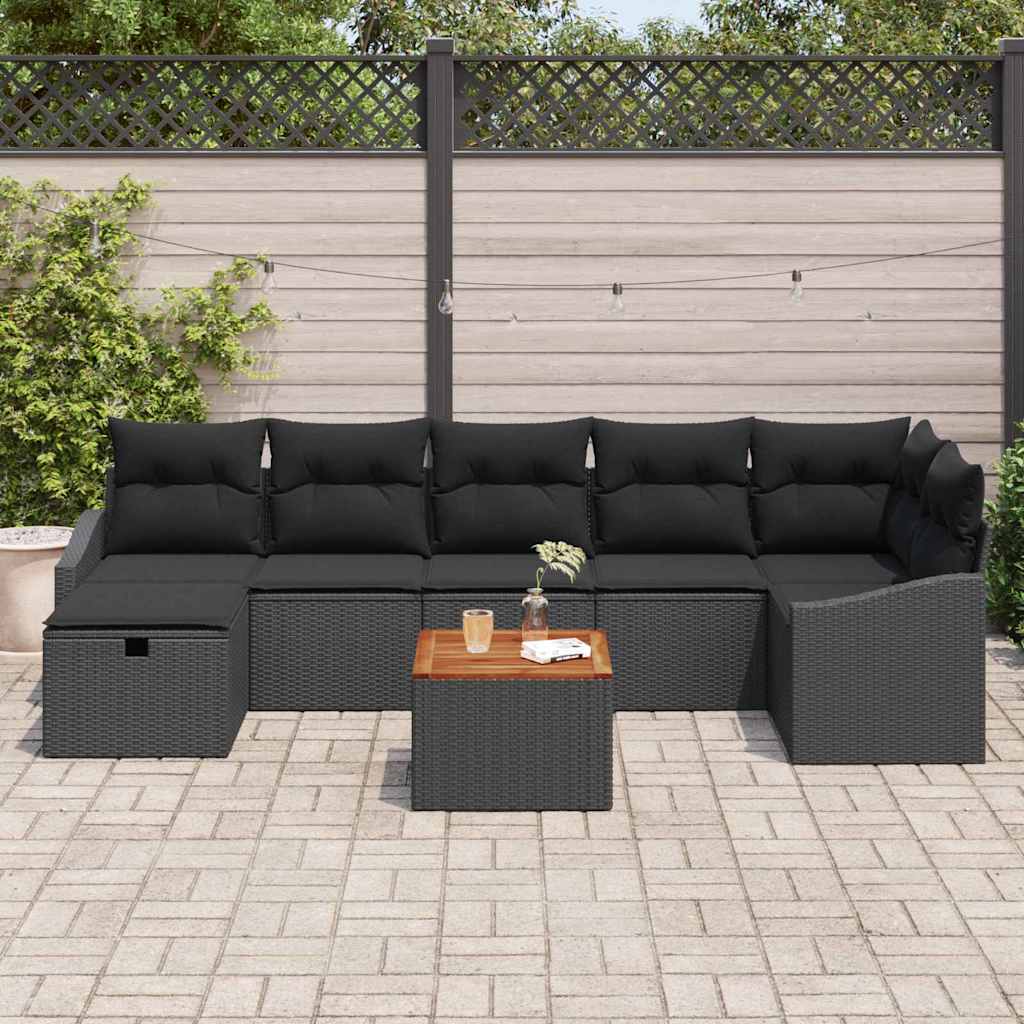 Tuinbankenset met kussen met opslag 8 pcs Zwart Poly riet is nu te koop bij PeponiXL, paradijselijk wonen!