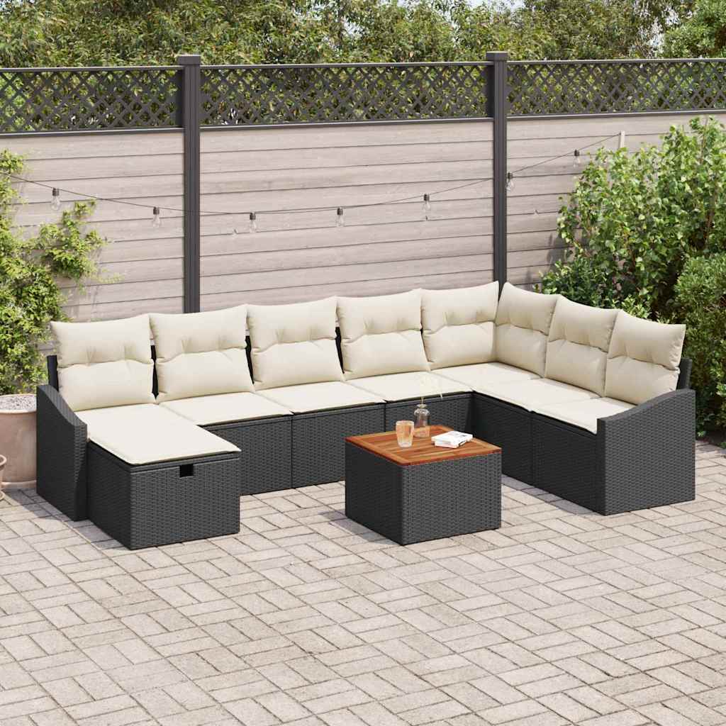 Tuinbankenset met kussen met opslag 9 pcs Zwart Poly riet is nu te koop bij PeponiXL, paradijselijk wonen!
