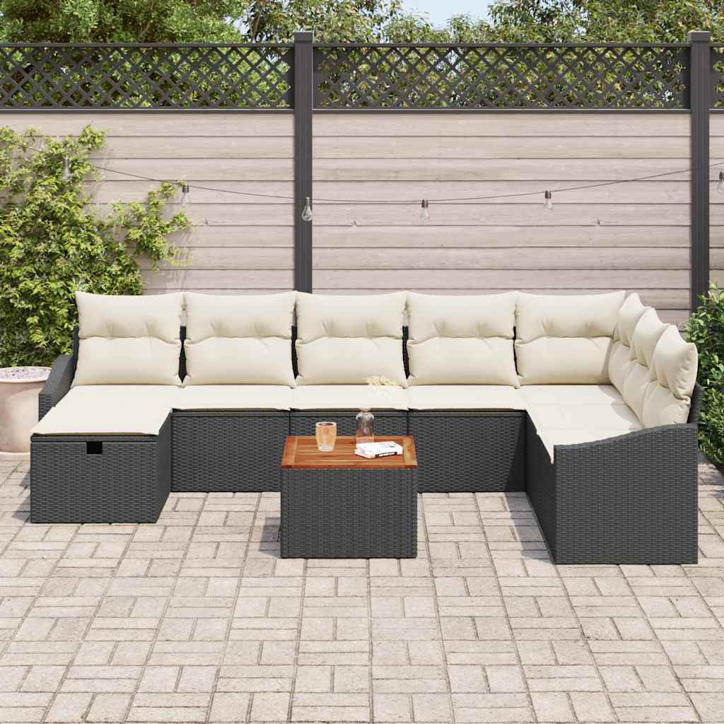 Tuinbankenset met kussen met opslag 9 pcs Zwart Poly riet is nu te koop bij PeponiXL, paradijselijk wonen!