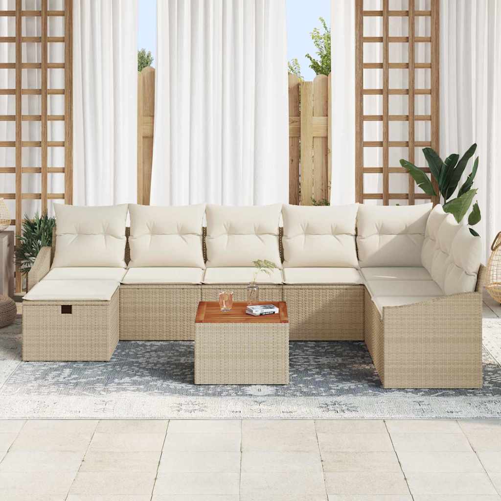Tuinbankenset met kussen met opslag 9 pcs Beige Poly riet is nu te koop bij PeponiXL, paradijselijk wonen!