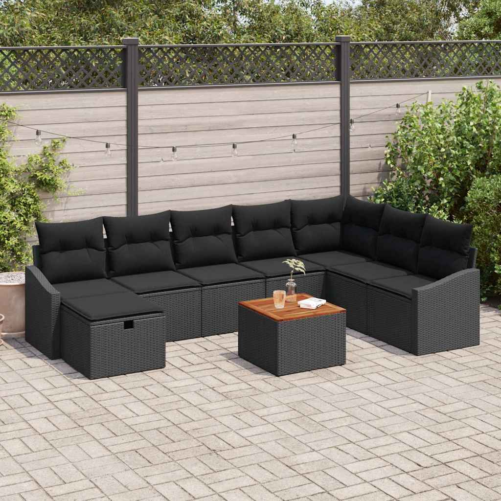Tuinbankenset met kussen met opslag 9 pcs Zwart Poly riet is nu te koop bij PeponiXL, paradijselijk wonen!