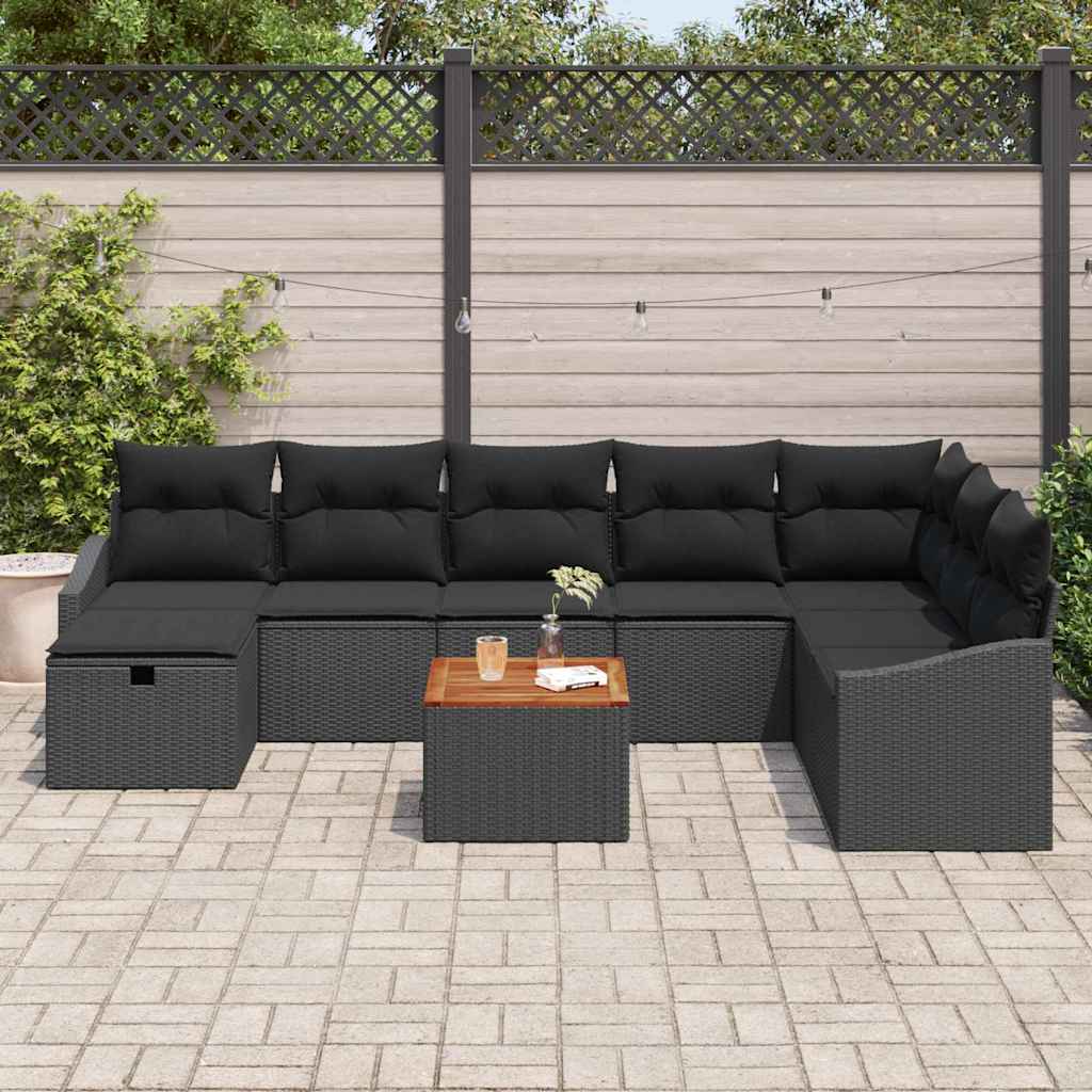 Tuinbankenset met kussen met opslag 9 pcs Zwart Poly riet is nu te koop bij PeponiXL, paradijselijk wonen!