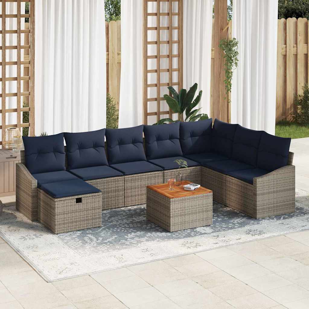 Tuinbankenset met kussen met opslag 9 pcs Grijs Poly riet is nu te koop bij PeponiXL, paradijselijk wonen!