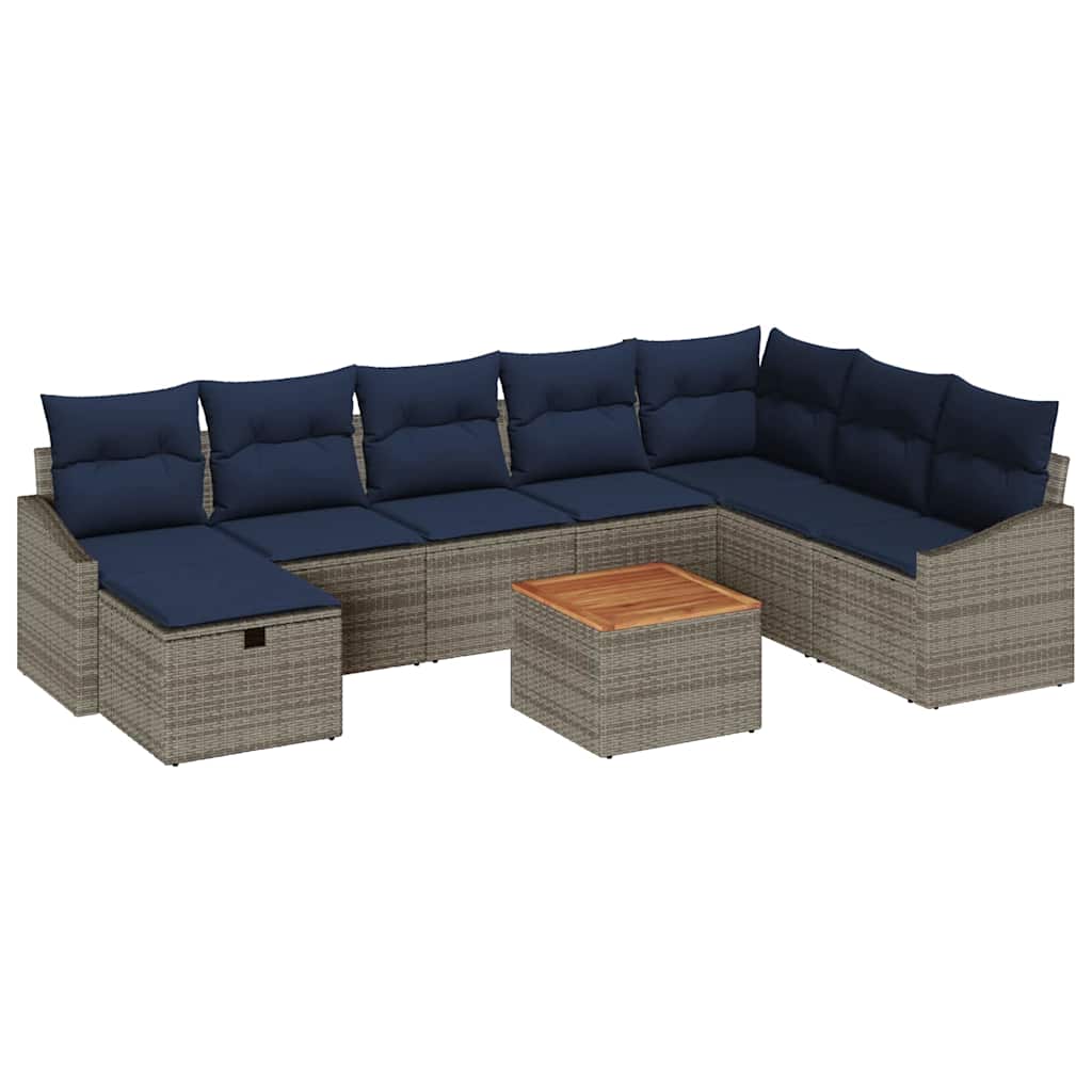 Tuinbankenset met kussen met opslag 9 pcs Grijs Poly riet is nu te koop bij PeponiXL, paradijselijk wonen!