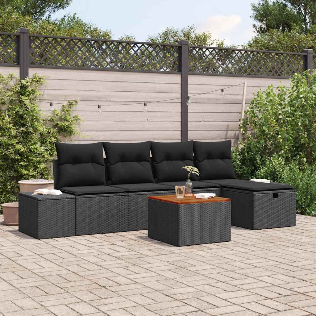 Tuinbankenset met kussen met opslag 6 pcs Zwart Poly riet is nu te koop bij PeponiXL, paradijselijk wonen!