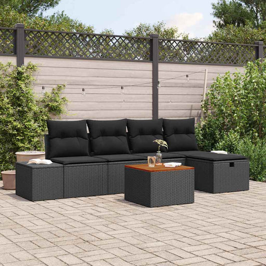 Tuinbankenset met kussen met opslag 6 pcs Zwart Poly riet is nu te koop bij PeponiXL, paradijselijk wonen!