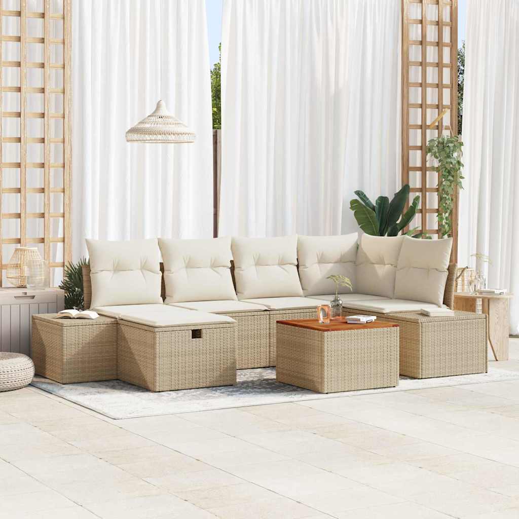 Tuinbankenset met kussen met opslag 7 pcs Beige Poly riet is nu te koop bij PeponiXL, paradijselijk wonen!