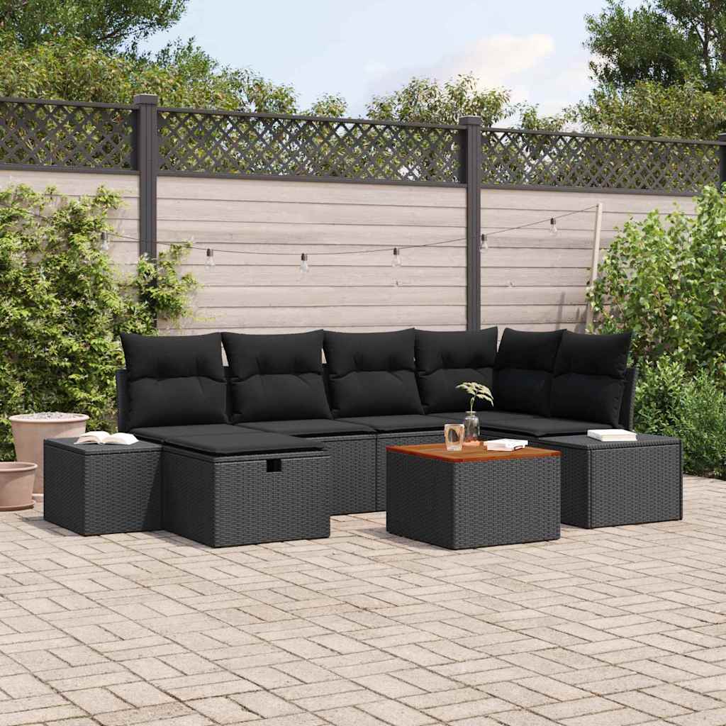Tuinbankenset met kussen met opslag 7 pcs Zwart Poly riet is nu te koop bij PeponiXL, paradijselijk wonen!
