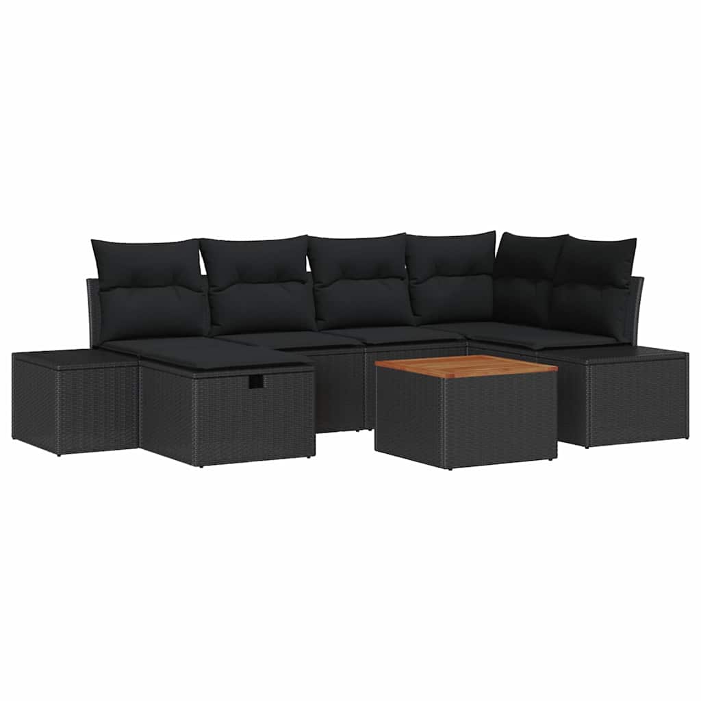Tuinbankenset met kussen met opslag 7 pcs Zwart Poly riet is nu te koop bij PeponiXL, paradijselijk wonen!