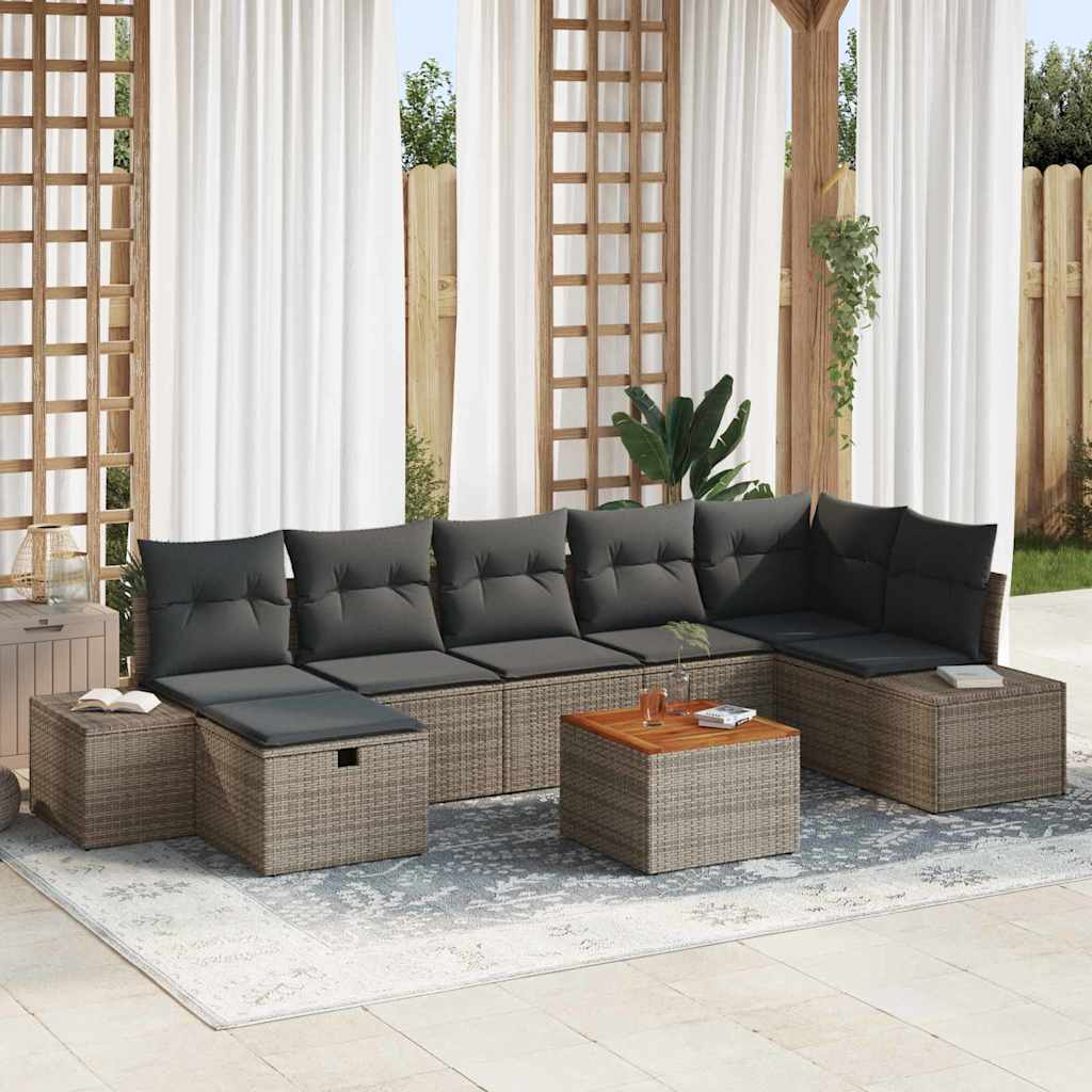 Tuinbankenset met kussen met opslag 8 pcs Grijs Poly riet is nu te koop bij PeponiXL, paradijselijk wonen!